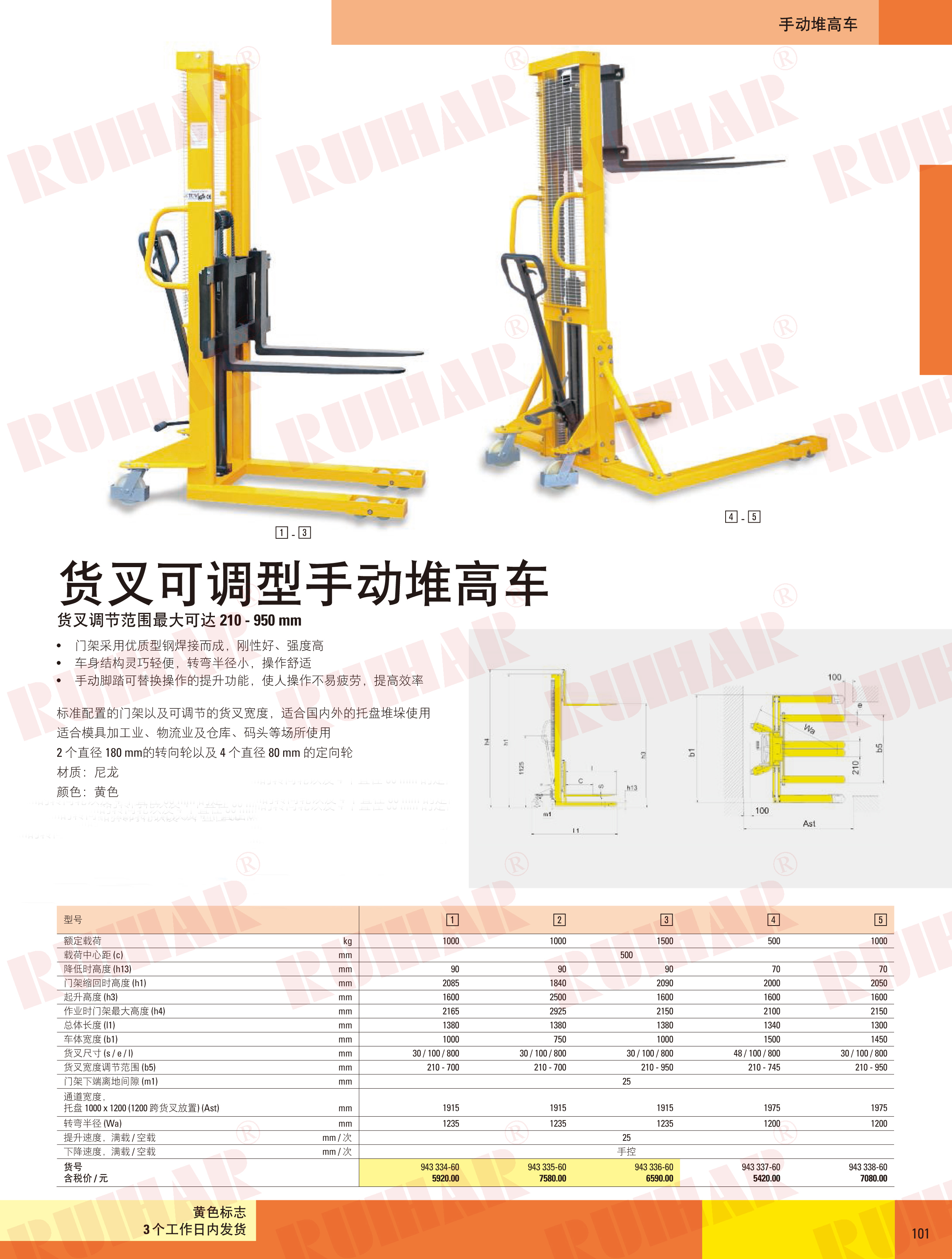 貨叉可調(diào)型手動(dòng)堆高車