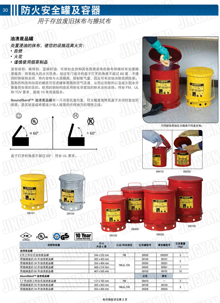 JUSTRITE，美國杰斯瑞特，防火垃圾桶，油漬廢物回收桶，化學(xué)品垃圾桶，危化品垃圾桶，